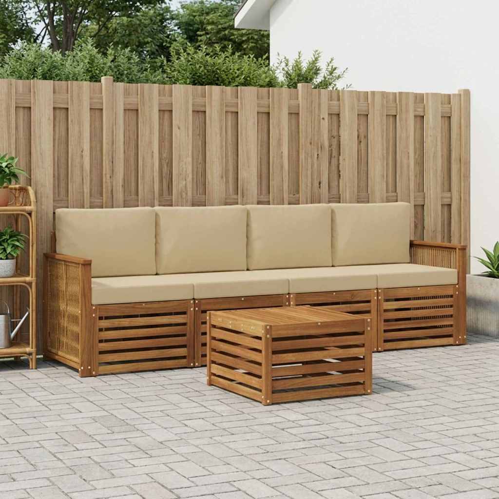 Outdoor-Sofagarnitur 5 pcs Natur und Beige Massivholz Akazie