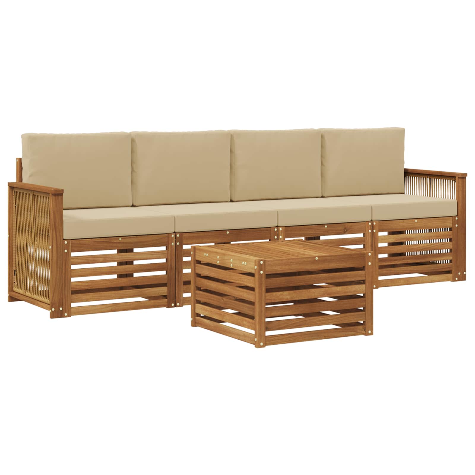 Outdoor-Sofagarnitur 5 pcs Natur und Beige Massivholz Akazie