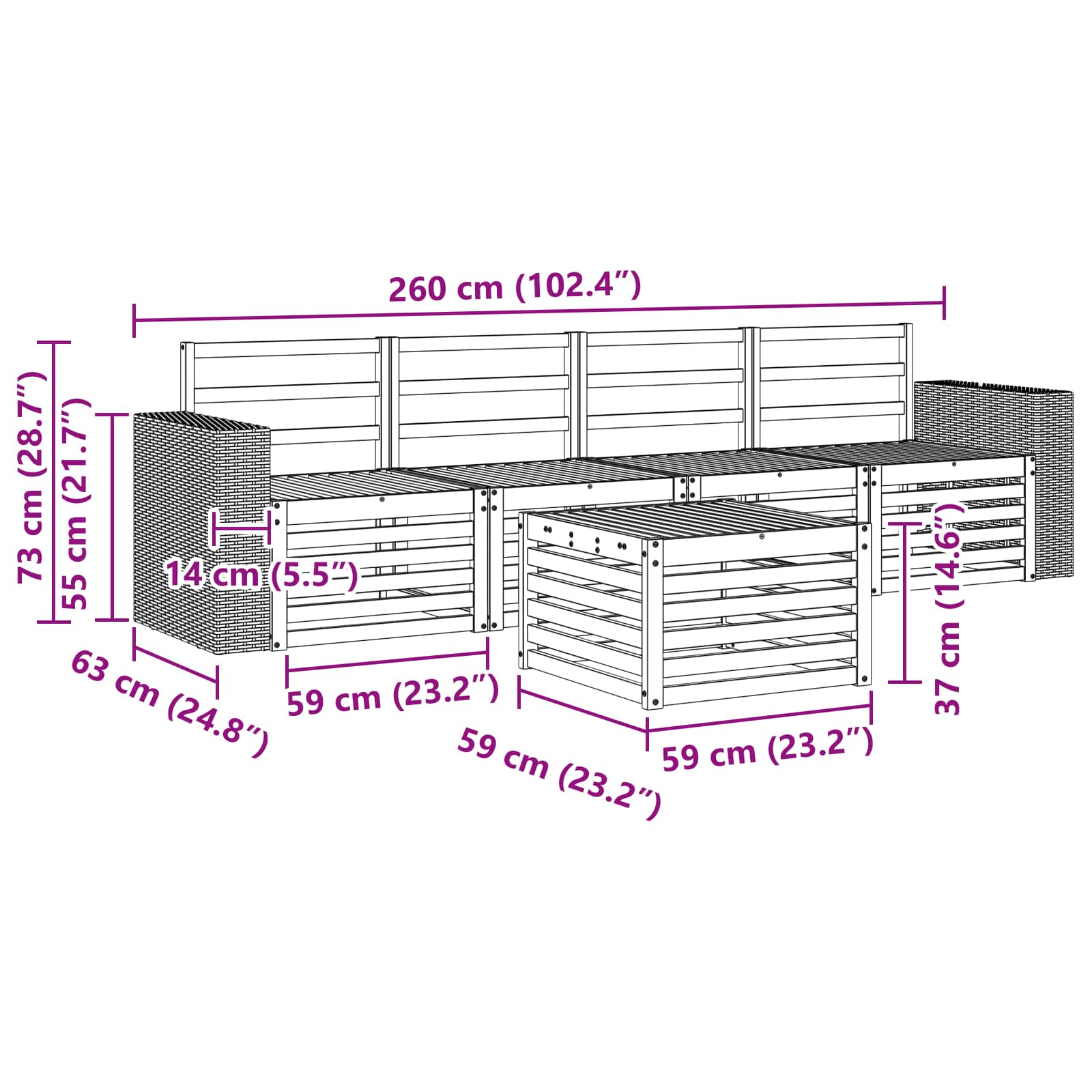 Outdoor-Sofagarnitur 5 stk. Natur Massivholz Akazie