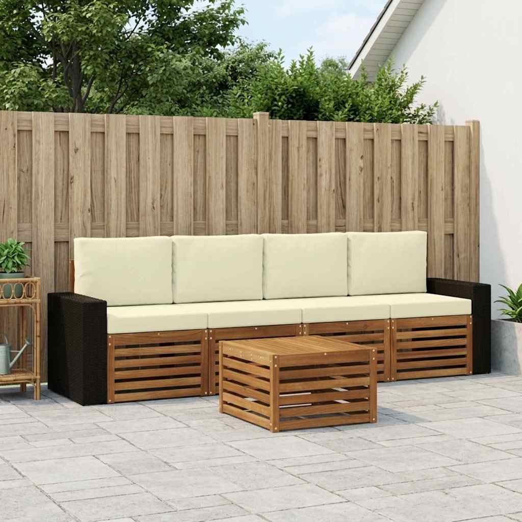 Outdoor-Sofagarnitur 5 pcs Natur und Creme Massivholz Akazie