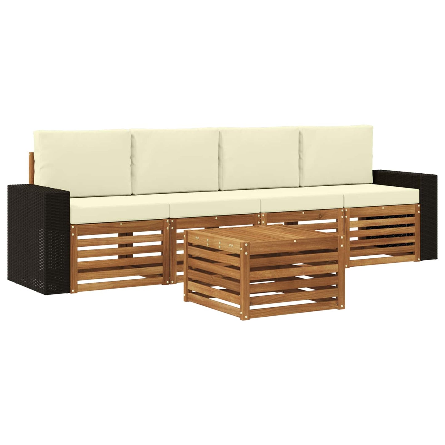 Outdoor-Sofagarnitur 5 pcs Natur und Creme Massivholz Akazie
