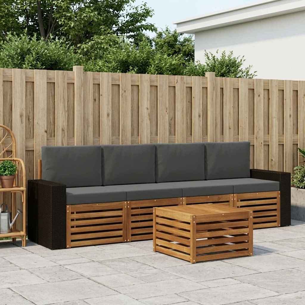 Outdoor-Sofagarnitur 5 stk. Natur und Anthrazit