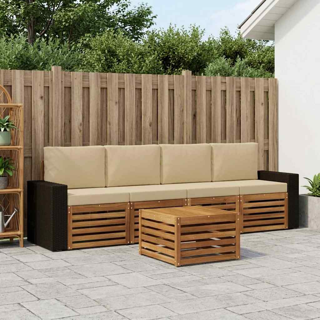 Outdoor-Sofagarnitur 5 stk. Natur und Beige Massivholz Akazie