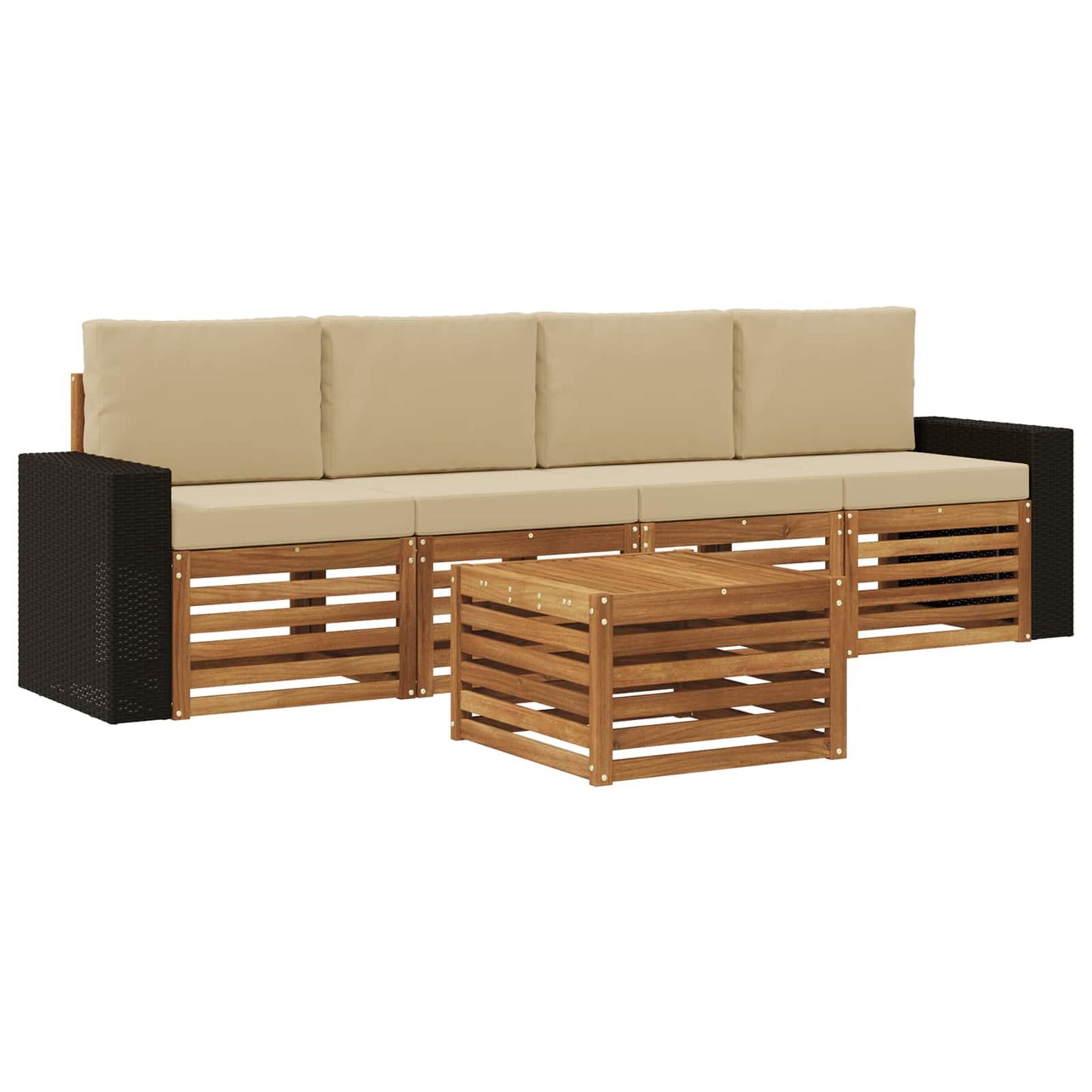 Outdoor-Sofagarnitur 5 stk. Natur und Beige Massivholz Akazie