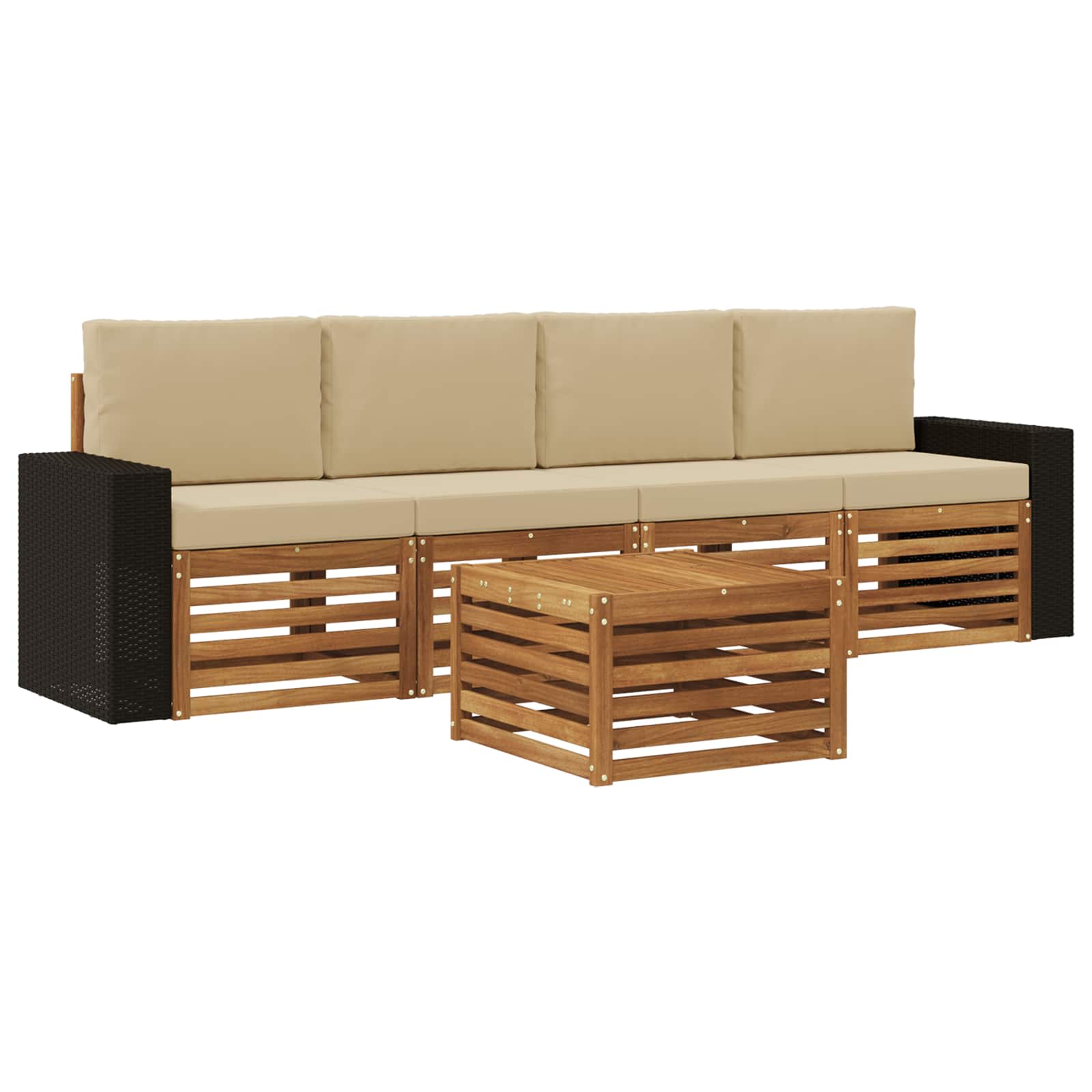 Outdoor-Sofagarnitur 5 stk. Natur und Beige Massivholz Akazie