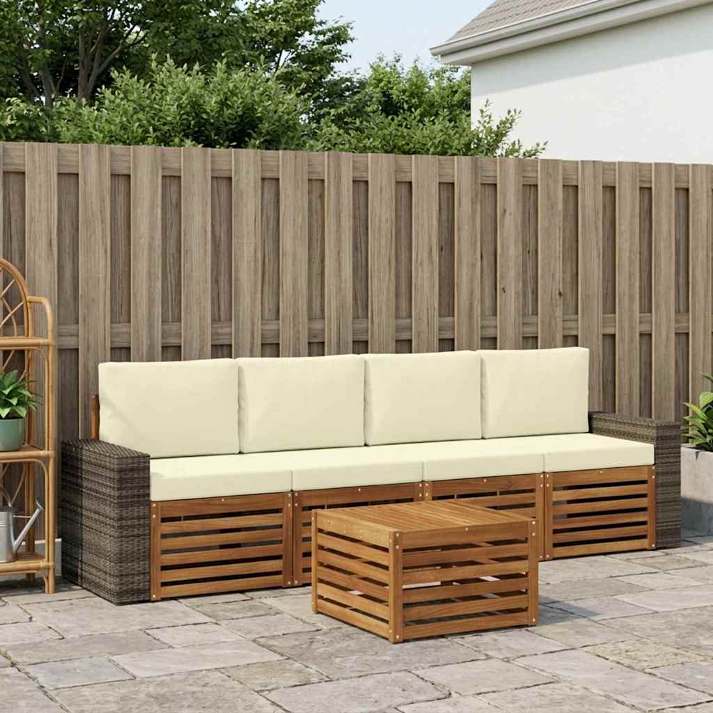Outdoor-Sofagarnitur 5 pcs Natur und Creme Massivholz Akazie