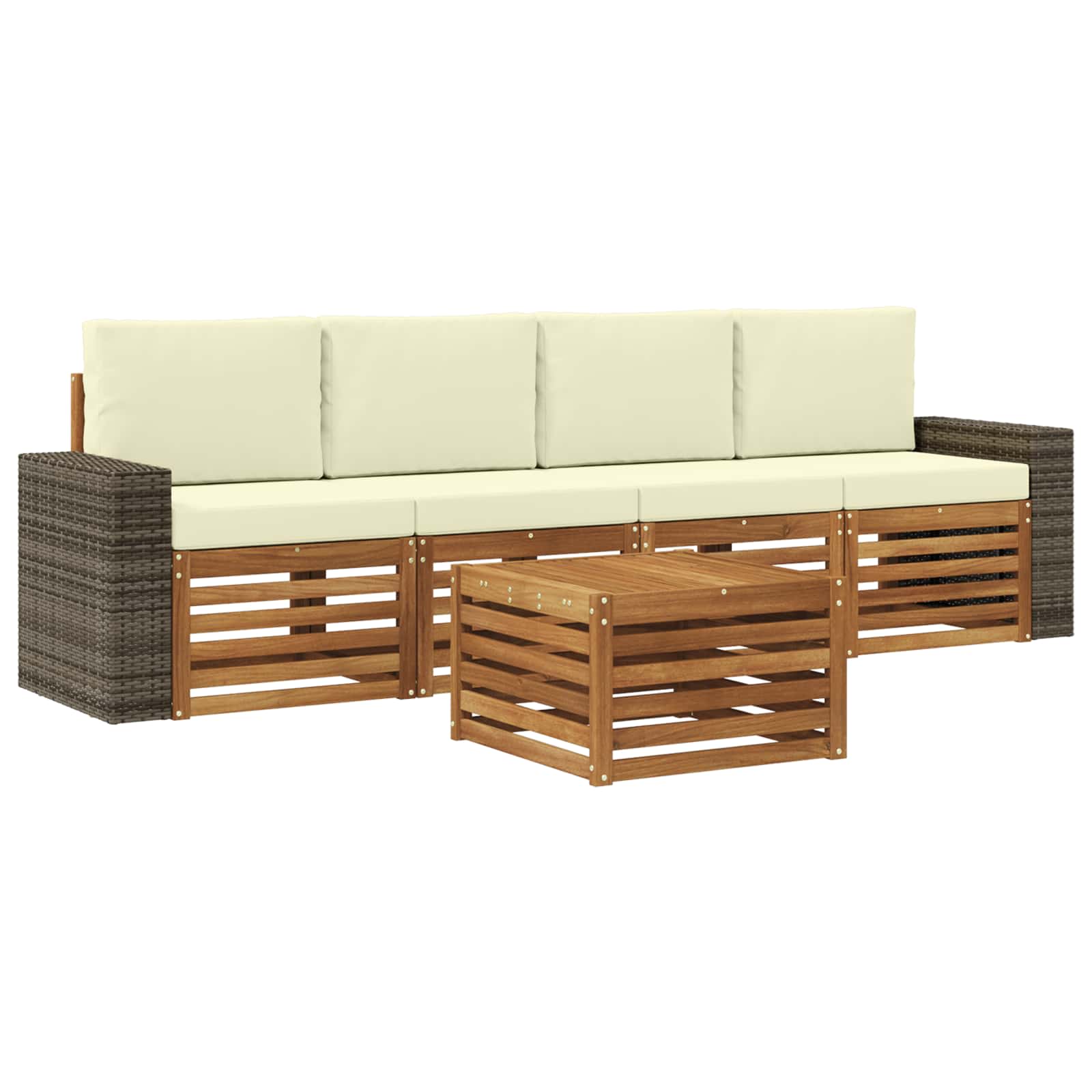 Outdoor-Sofagarnitur 5 pcs Natur und Creme Massivholz Akazie