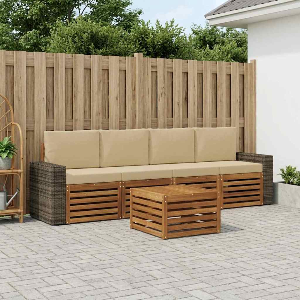 Outdoor-Sofagarnitur 5 stk. Natur und Beige Massivholz Akazie