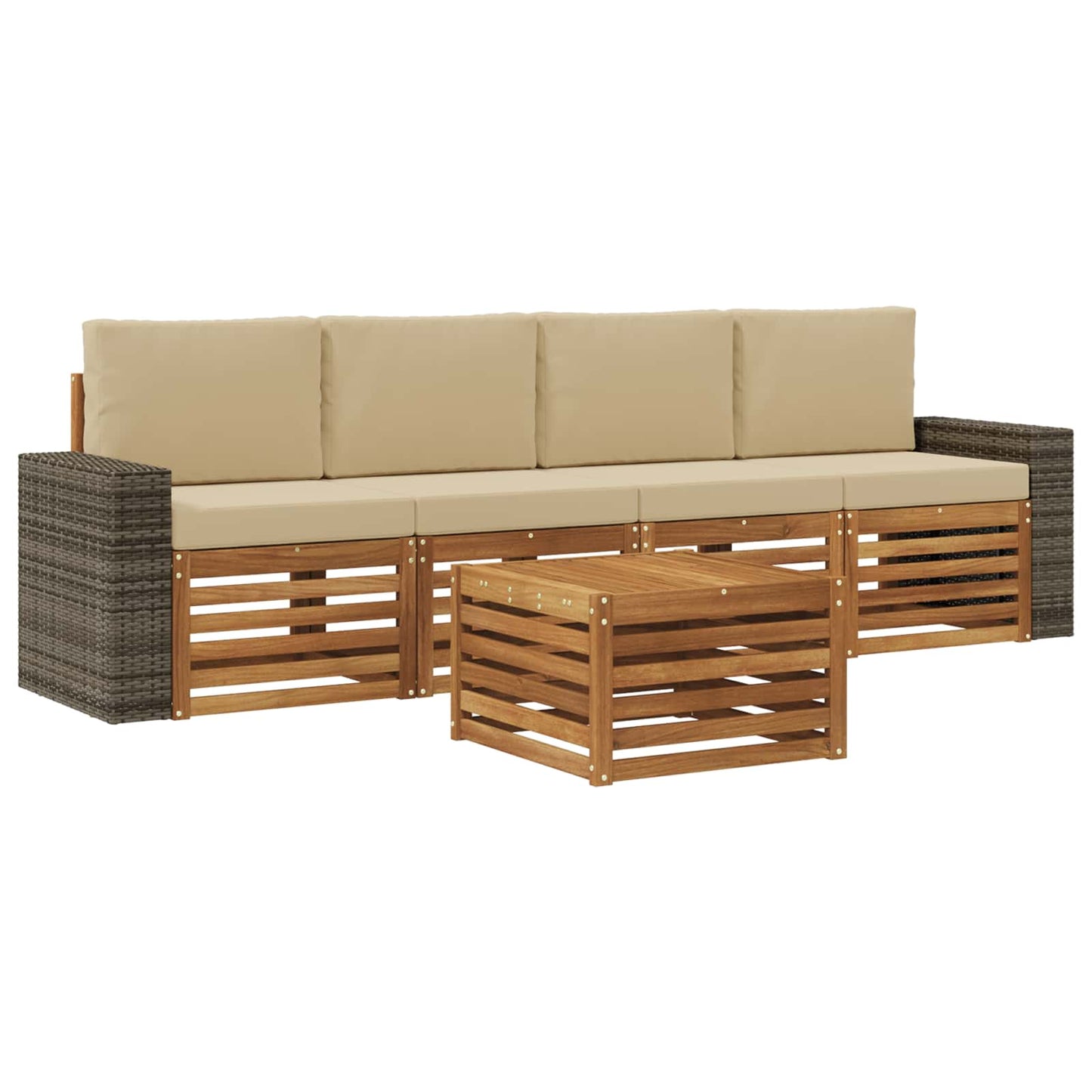 Outdoor-Sofagarnitur 5 stk. Natur und Beige Massivholz Akazie