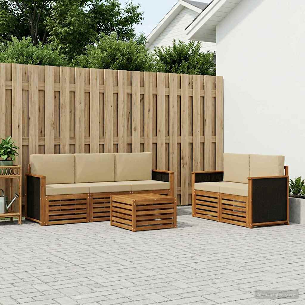 Outdoor-Sofagarnitur 6 stk. Natur und Beige Massivholz Akazie