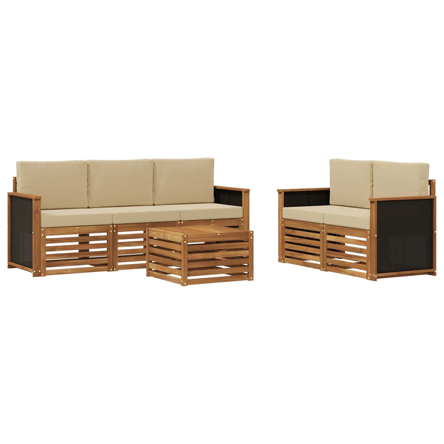Outdoor-Sofagarnitur 6 stk. Natur und Beige Massivholz Akazie