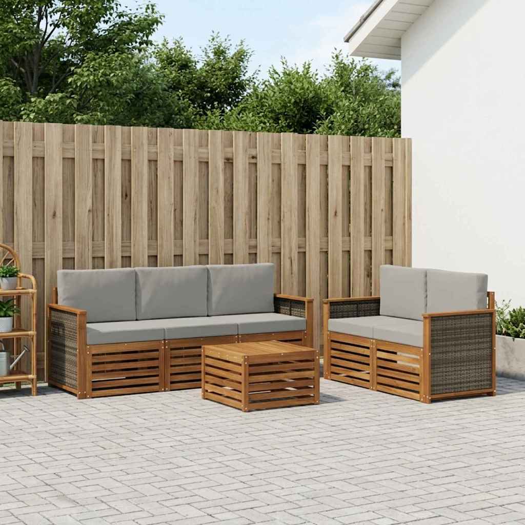 Outdoor-Sofagarnitur 6 stk. Natürlich und Hellgrau