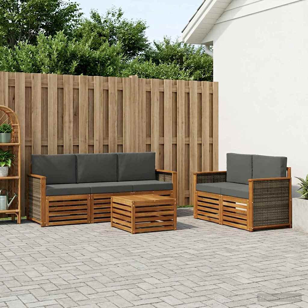 Outdoor-Sofagarnitur 6 Stk. Natur und Anthrazit