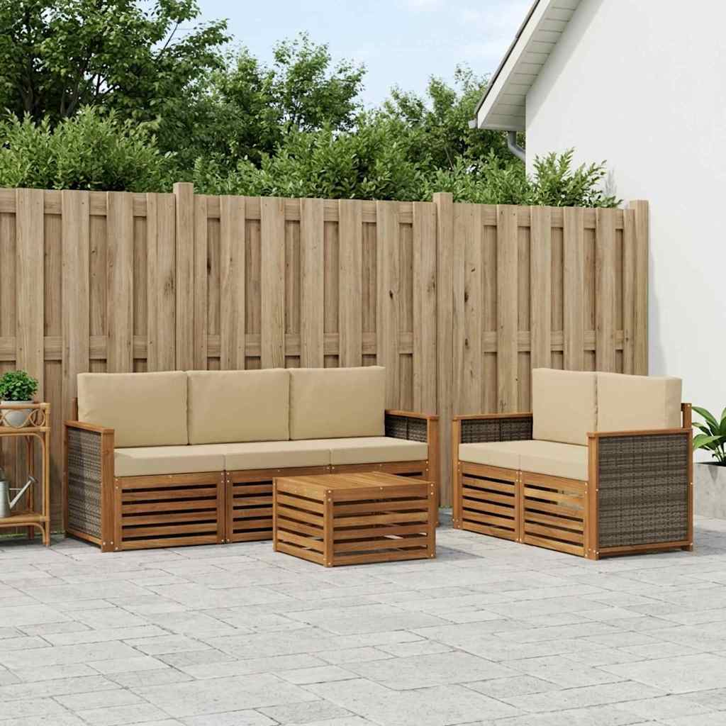 Outdoor-Sofagarnitur 6 stk. Natur und Beige Massivholz Akazie