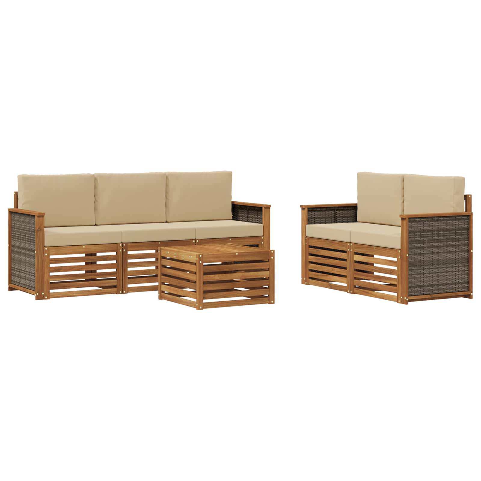 Outdoor-Sofagarnitur 6 stk. Natur und Beige Massivholz Akazie