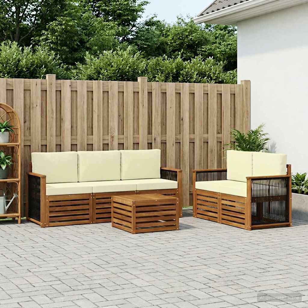 Outdoor-Sofagarnitur 6 Stk. Natur und Creme Massivholz Akazie