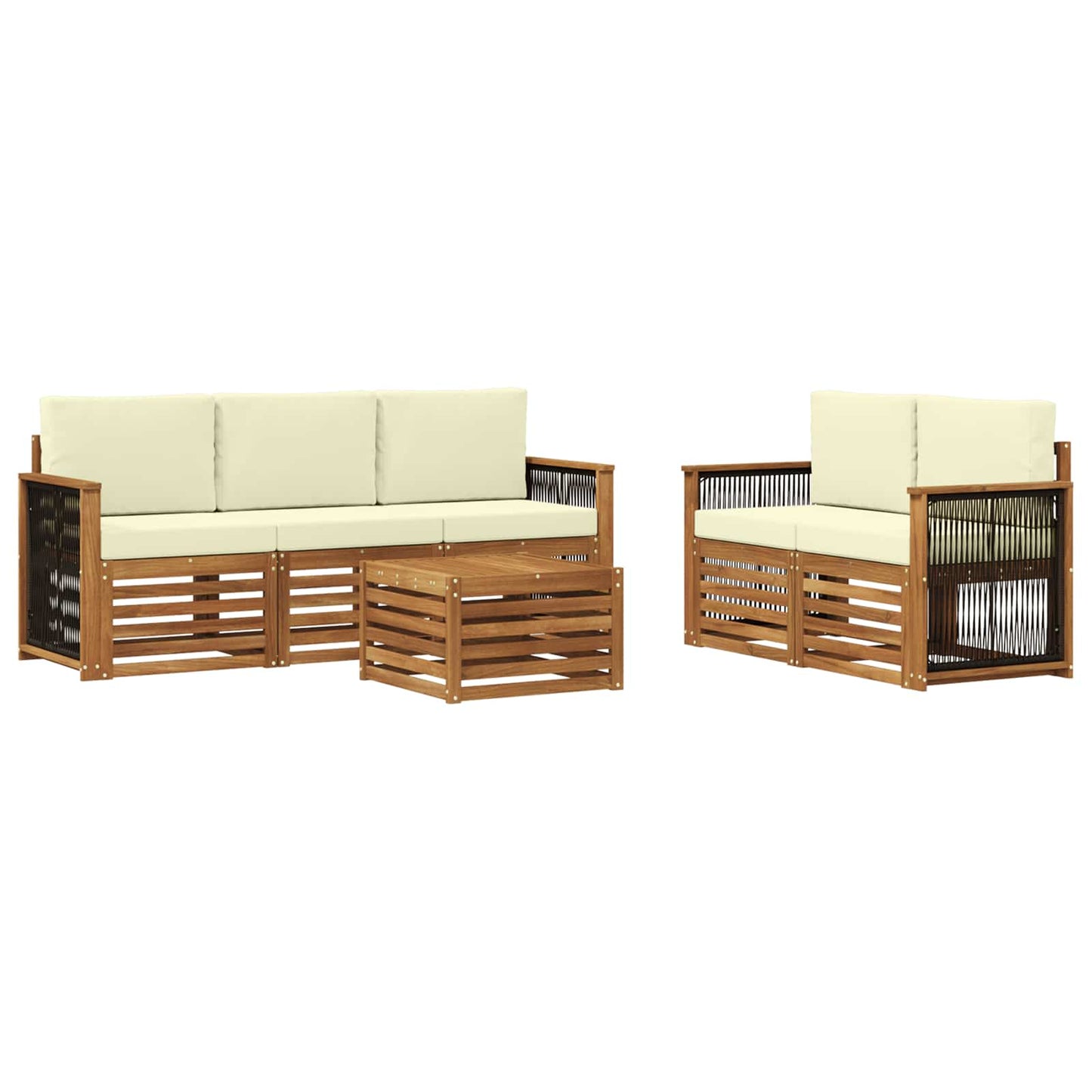Outdoor-Sofagarnitur 6 Stk. Natur und Creme Massivholz Akazie