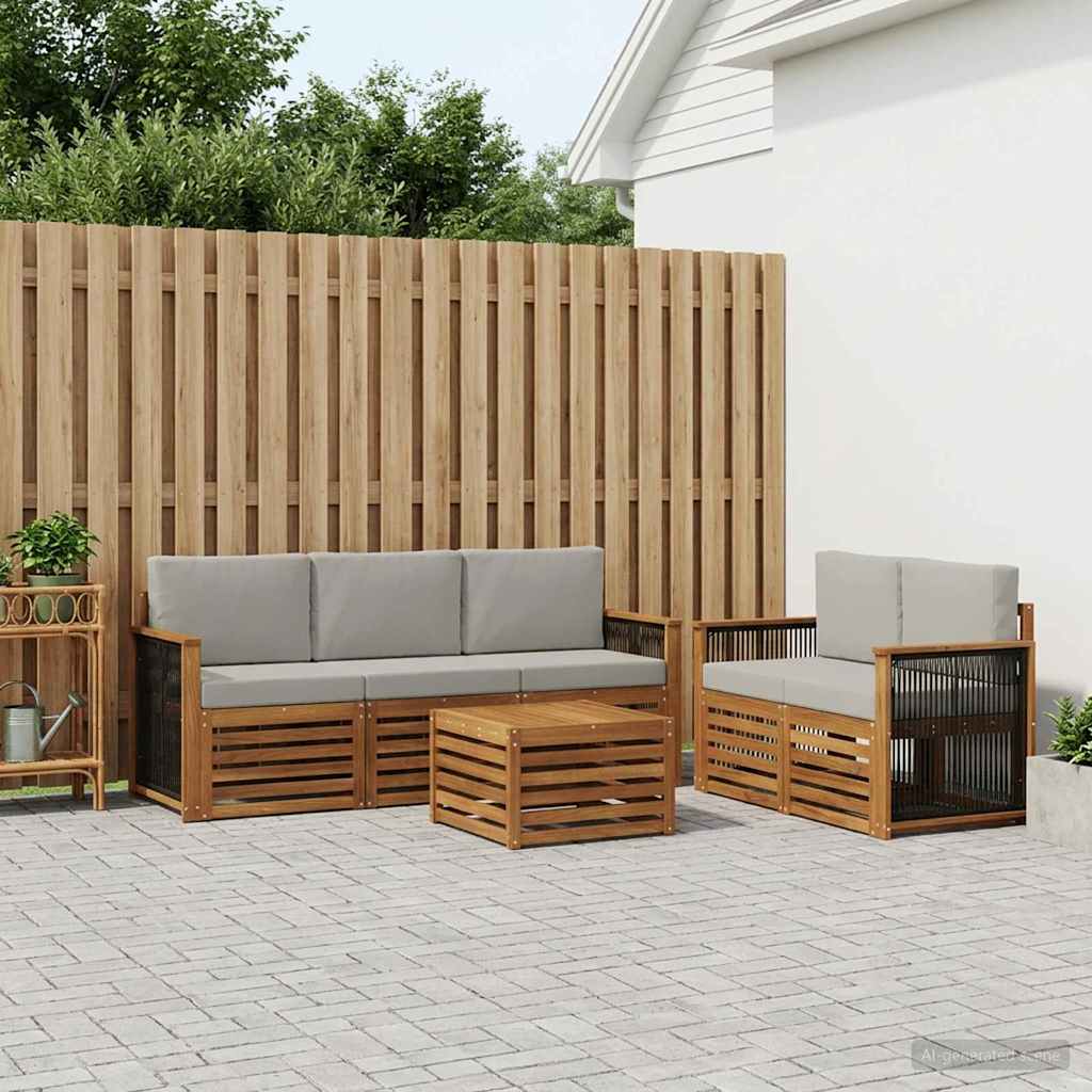 Outdoor-Sofagarnitur 6 stk. Natürlich und Hellgrau
