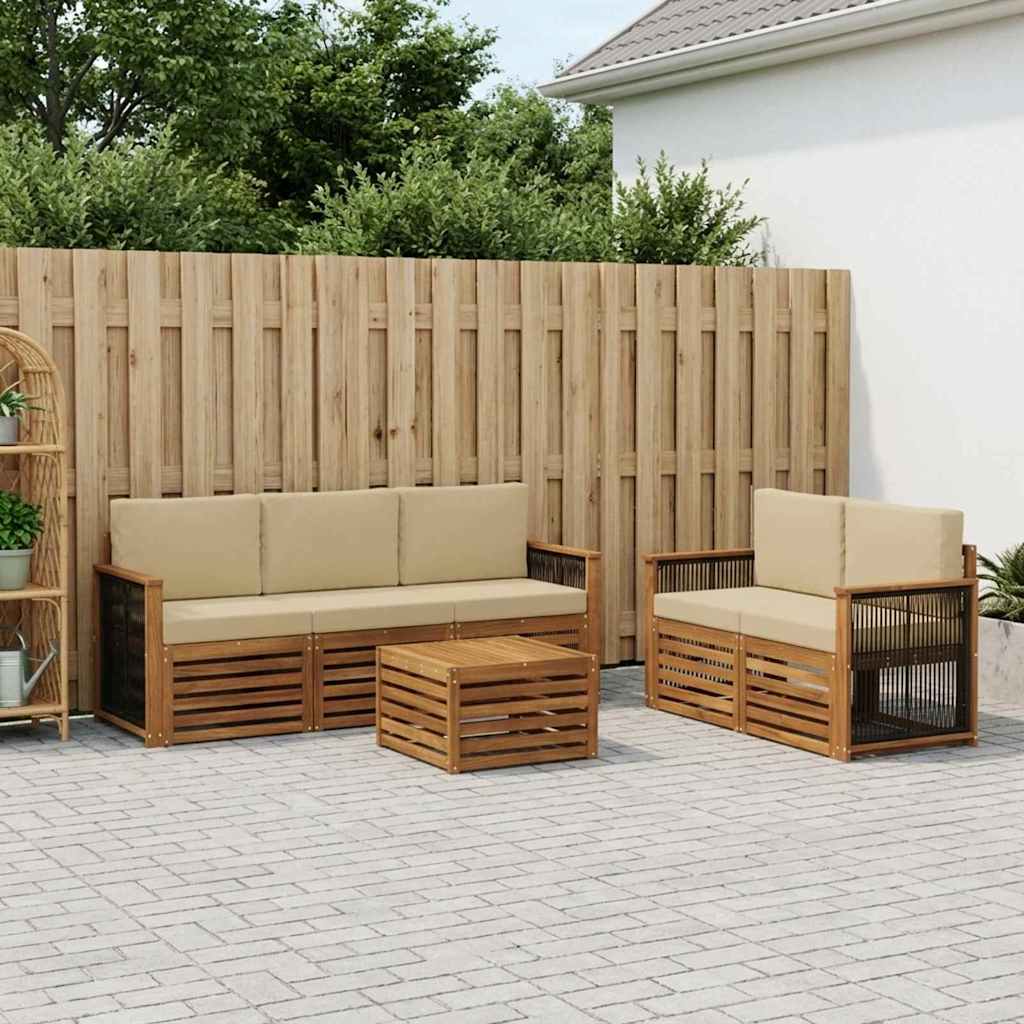 Outdoor-Sofagarnitur 6 stk. Natur und Beige Massivholz Akazie