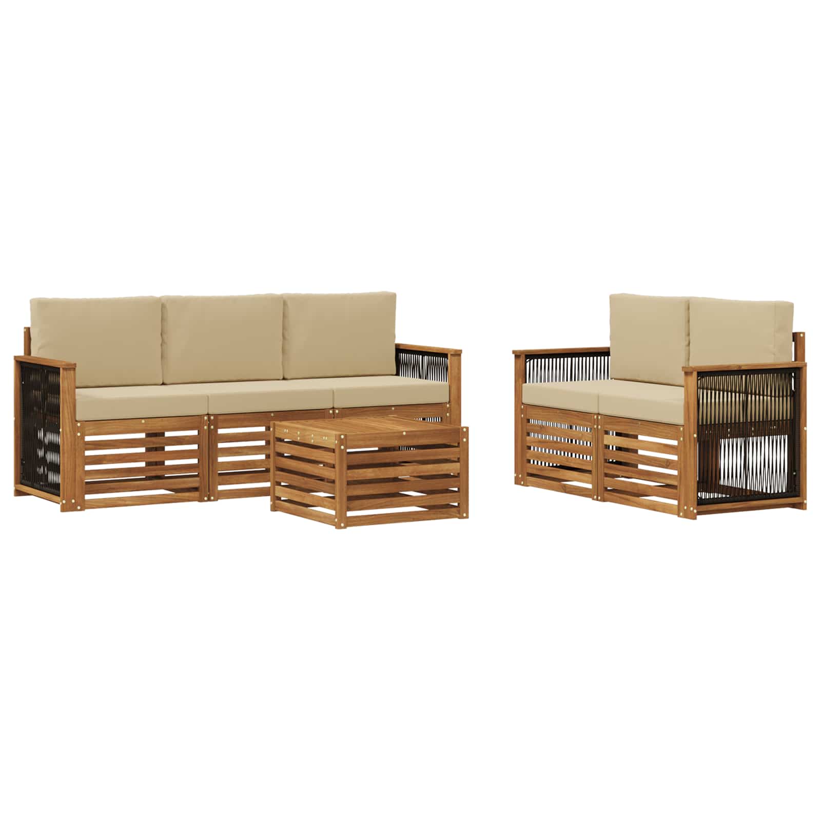 Outdoor-Sofagarnitur 6 stk. Natur und Beige Massivholz Akazie