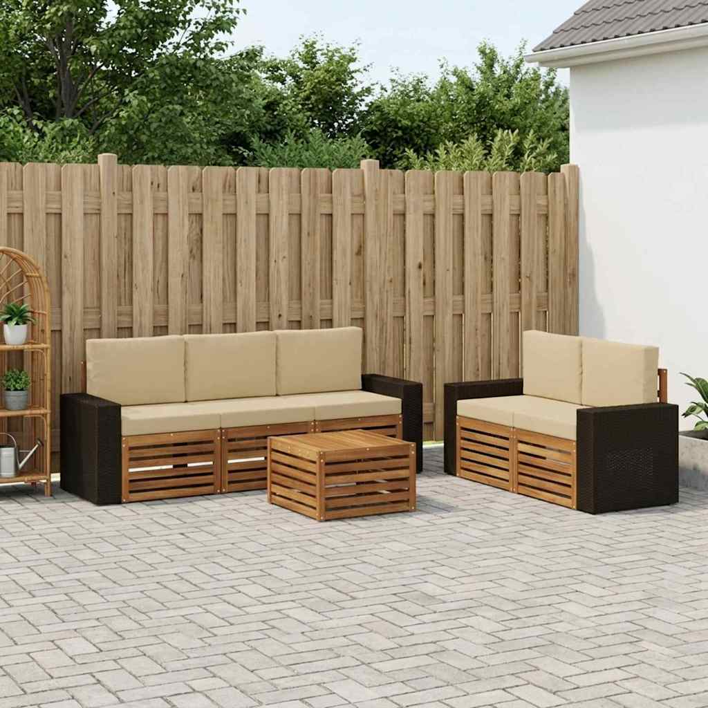 Outdoor-Sofagarnitur 6 Stk. Natur und Beige Massivholz Akazie
