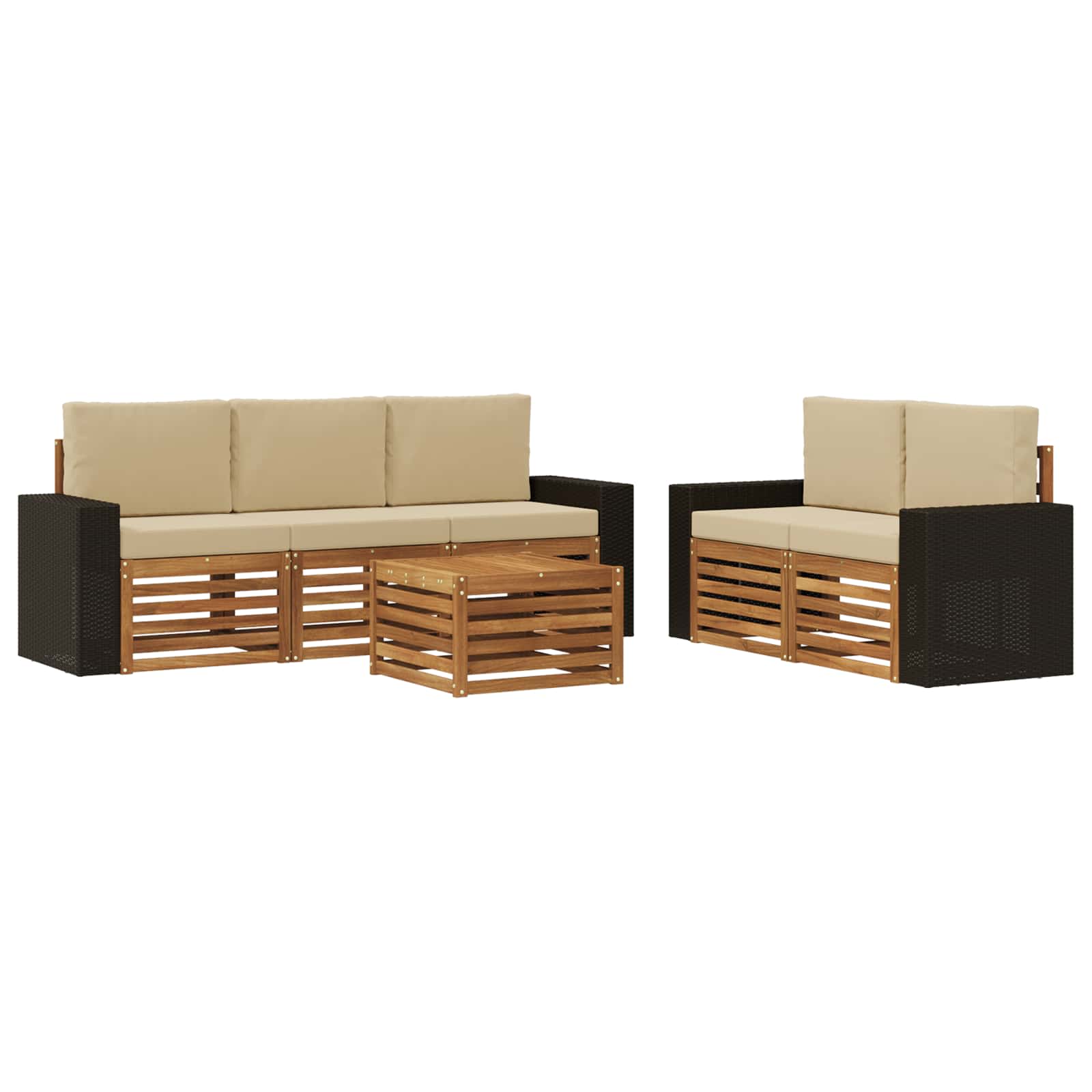 Outdoor-Sofagarnitur 6 Stk. Natur und Beige Massivholz Akazie