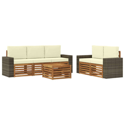 Outdoor-Sofagarnitur 6 stk. Natur und Creme Massivholz Akazie