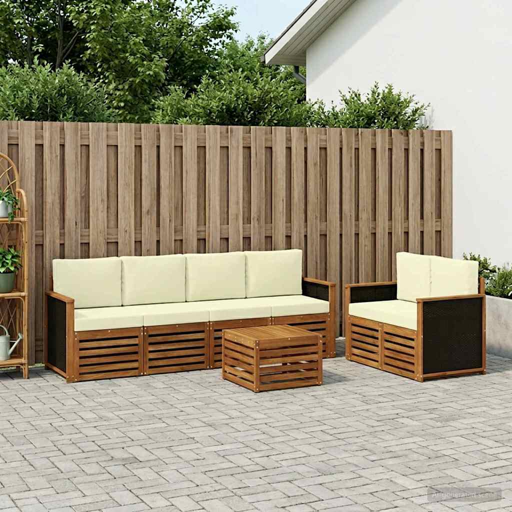 Outdoor-Sofagarnitur 7 pcs Natur und Creme Massivholz Akazie