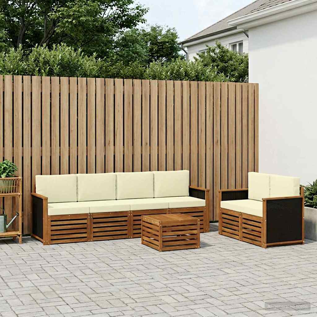 Outdoor-Sofagarnitur 7 pcs Natur und Creme Massivholz Akazie