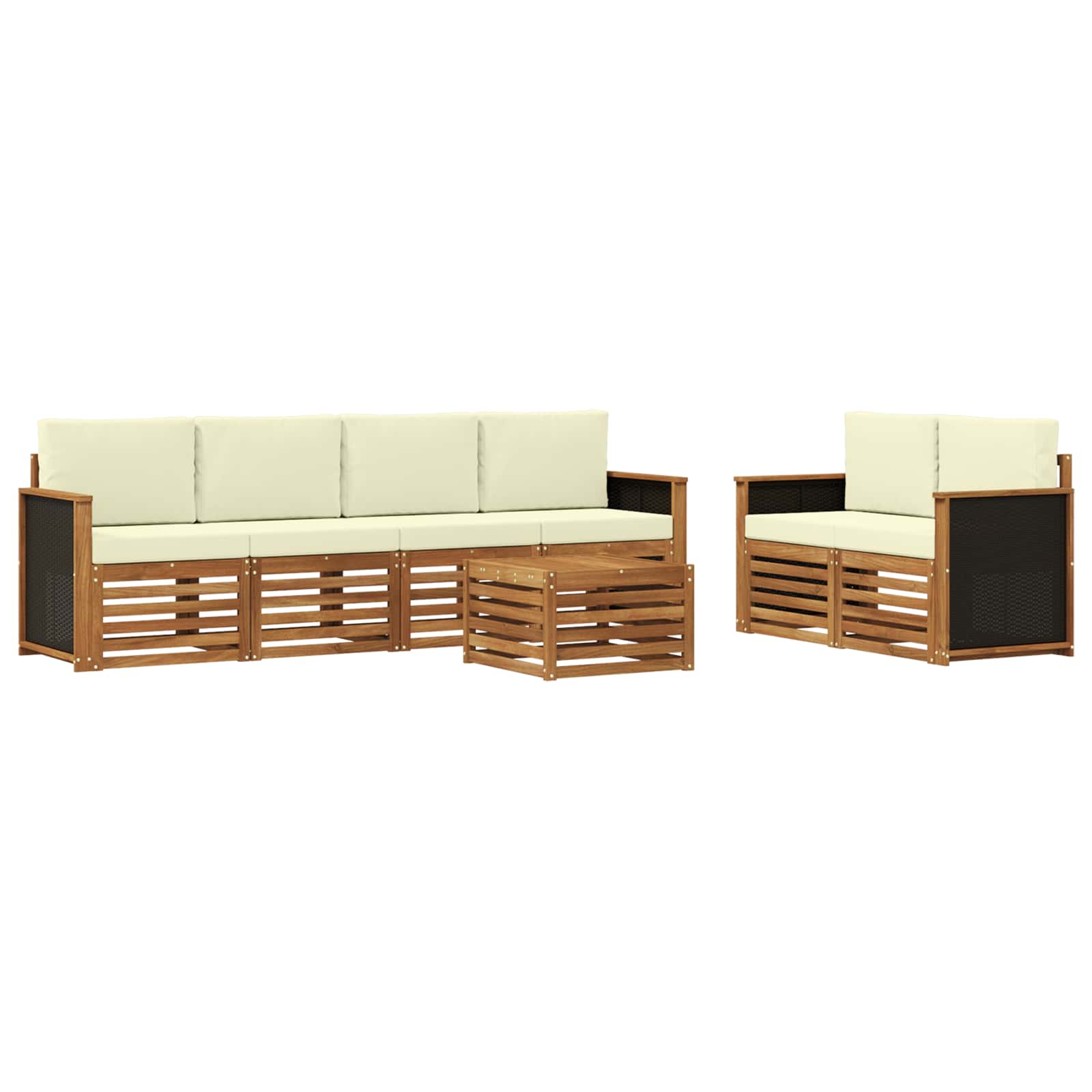 Outdoor-Sofagarnitur 7 pcs Natur und Creme Massivholz Akazie