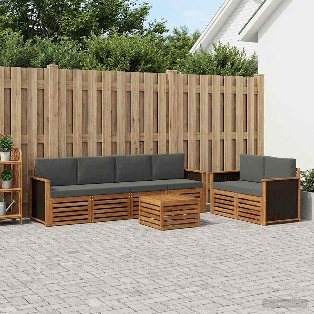 Outdoor-Sofagarnitur mit Kissen 7 pcs Natur und Anthrazit