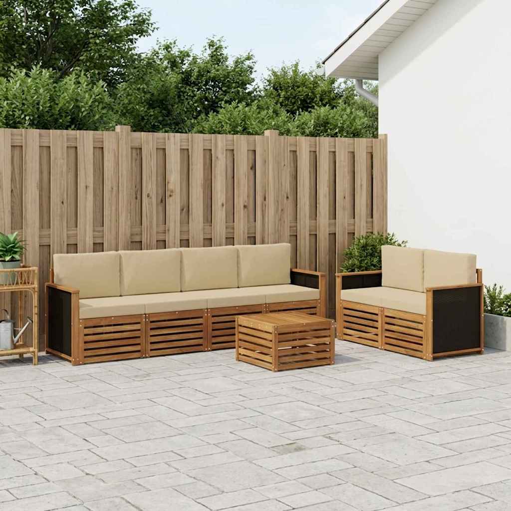 Outdoor-Sofagarnitur 7 stk. Natur und Beige Massivholz Akazie