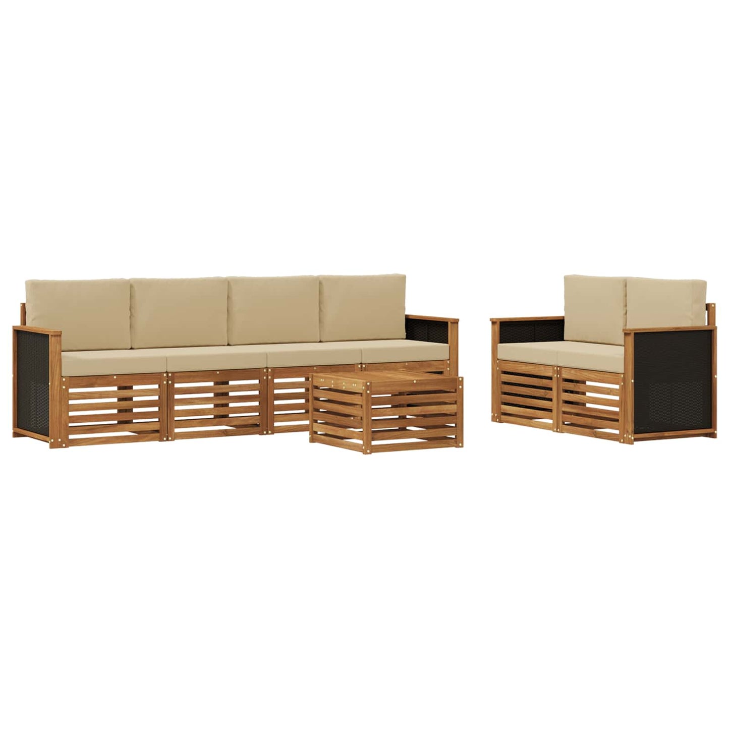 Outdoor-Sofagarnitur 7 stk. Natur und Beige Massivholz Akazie