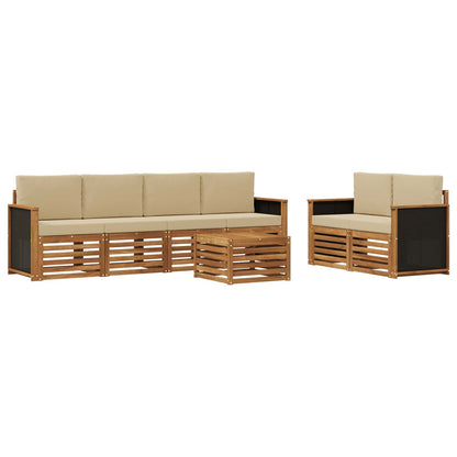 Outdoor-Sofagarnitur 7 stk. Natur und Beige Massivholz Akazie
