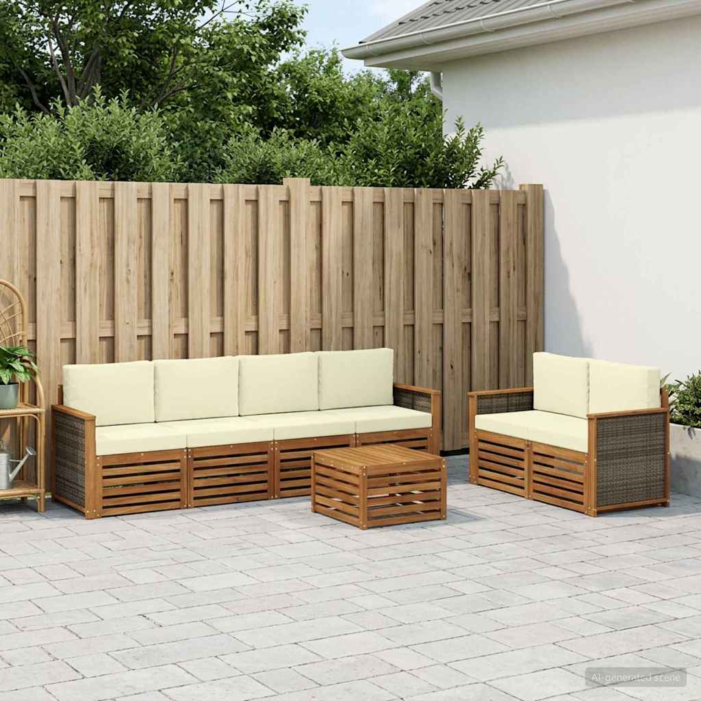 Outdoor-Sofagarnitur 7 pcs Natur und Creme Massivholz Akazie
