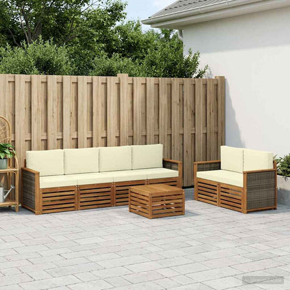 Outdoor-Sofagarnitur 7 stk. Natur und Creme Massivholz Akazie