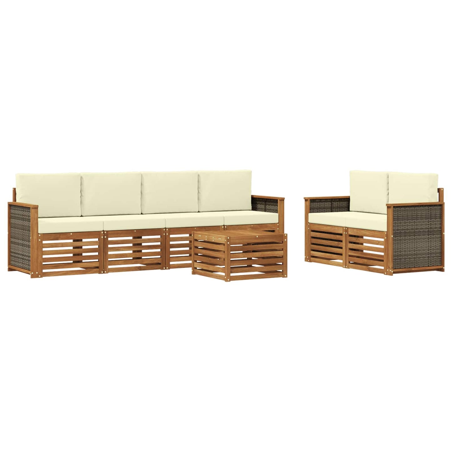 Outdoor-Sofagarnitur 7 pcs Natur und Creme Massivholz Akazie