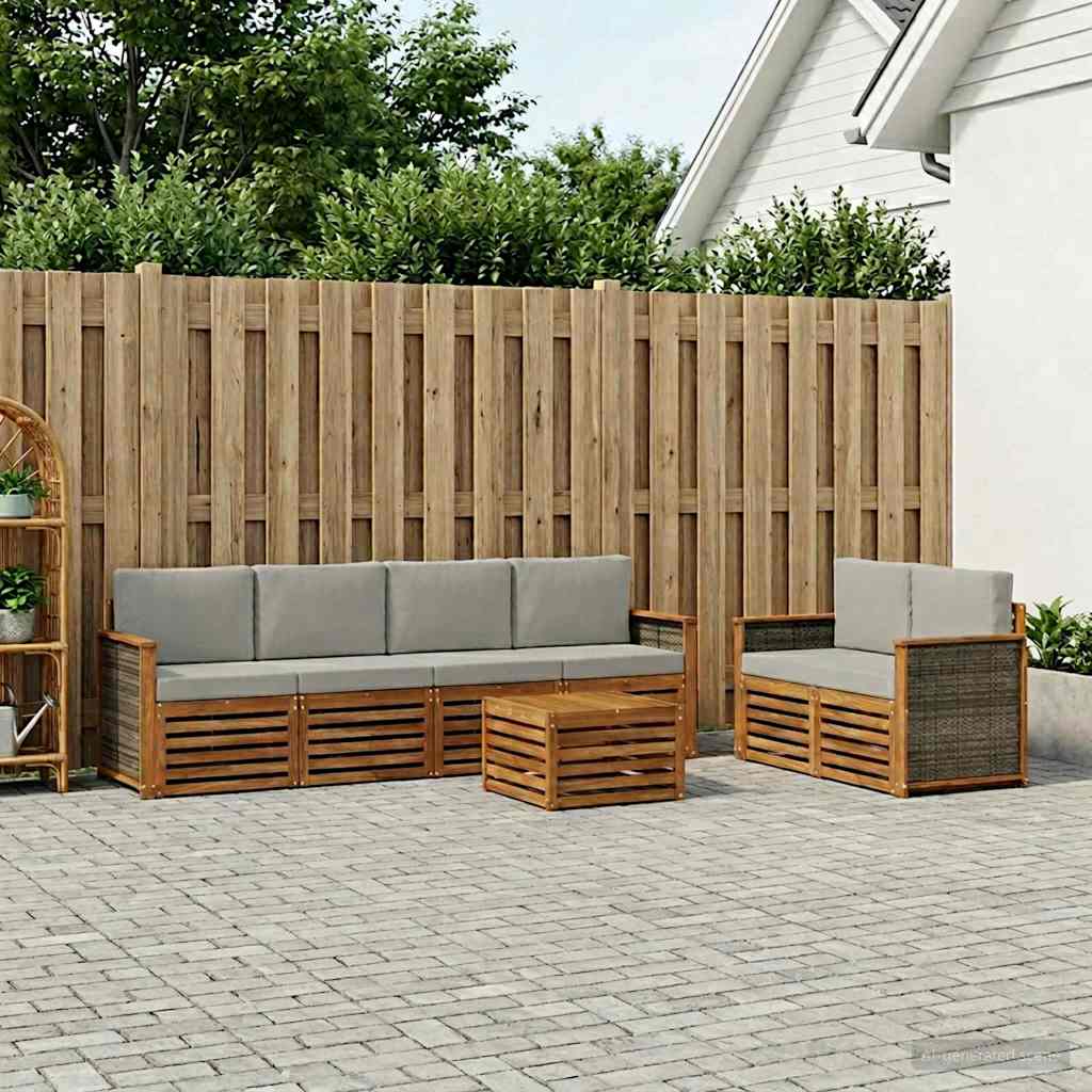Outdoor-Sofagarnitur 7 stk. Natürlich und Hellgrau