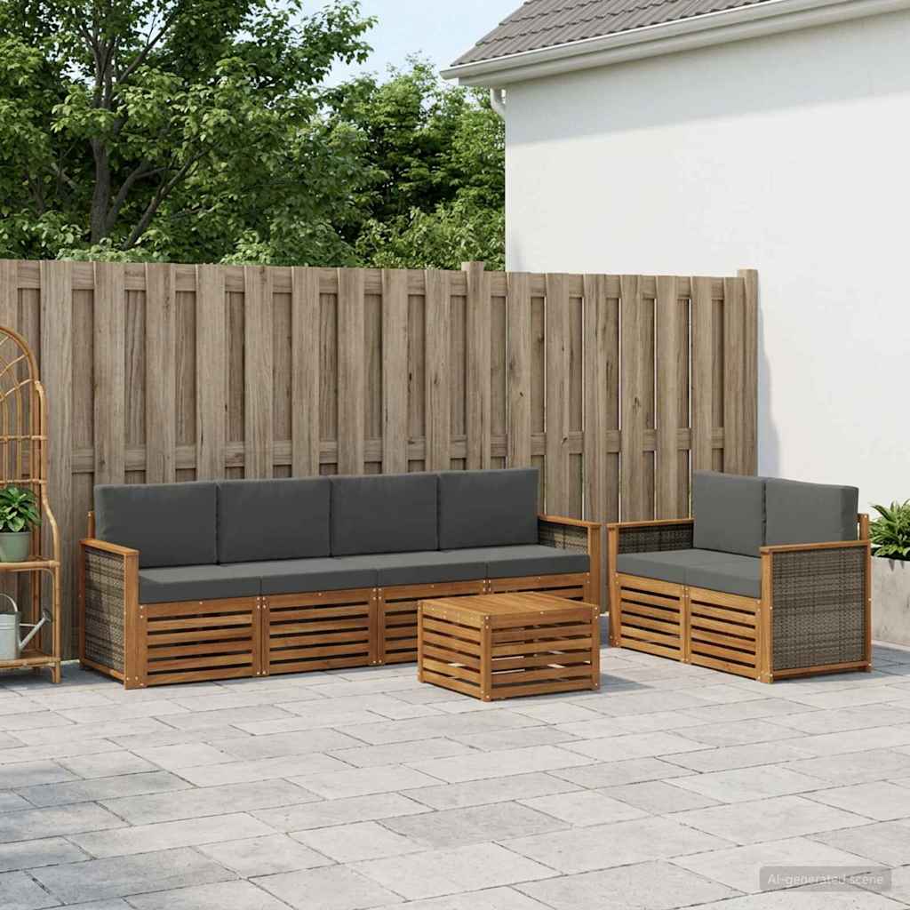 Outdoor-Sofagarnitur mit Kissen 7 pcs Natur und Anthrazit