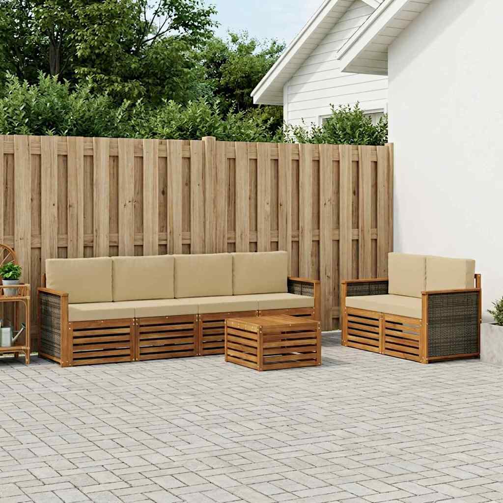 Outdoor-Sofagarnitur 7 stk. Natur und Beige Massivholz Akazie
