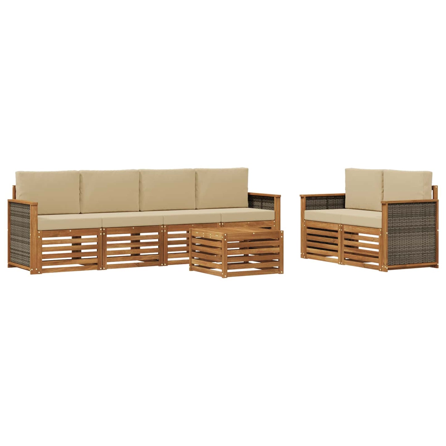 Outdoor-Sofagarnitur 7 stk. Natur und Beige Massivholz Akazie