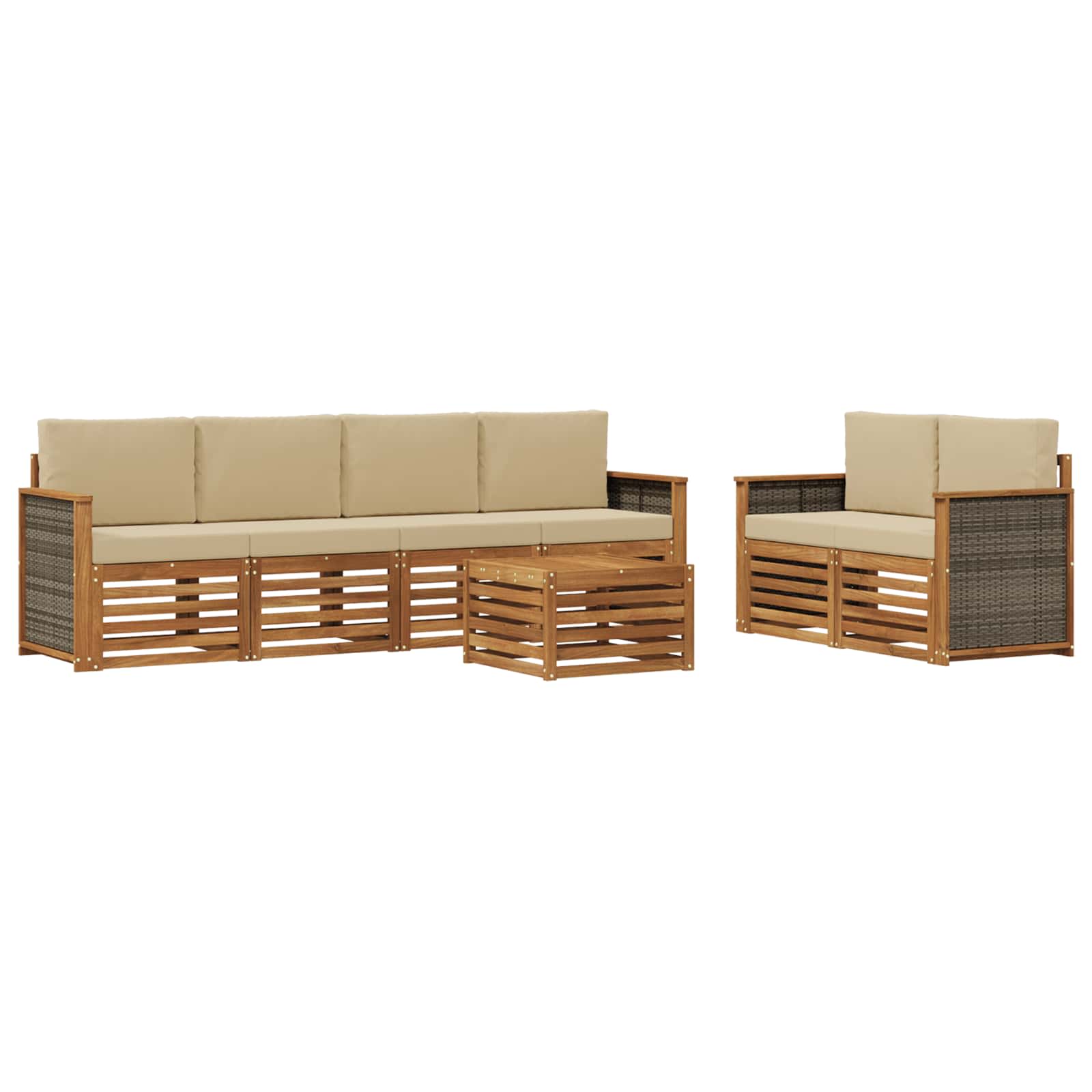 Outdoor-Sofagarnitur 7 stk. Natur und Beige Massivholz Akazie