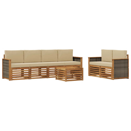 Outdoor-Sofagarnitur 7 stk. Natur und Beige Massivholz Akazie