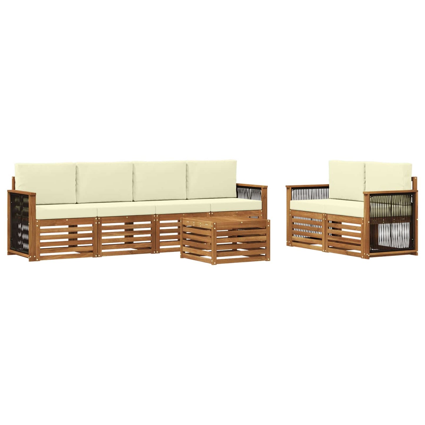 Outdoor-Sofagarnitur 7 pcs Natur und Creme Massivholz Akazie