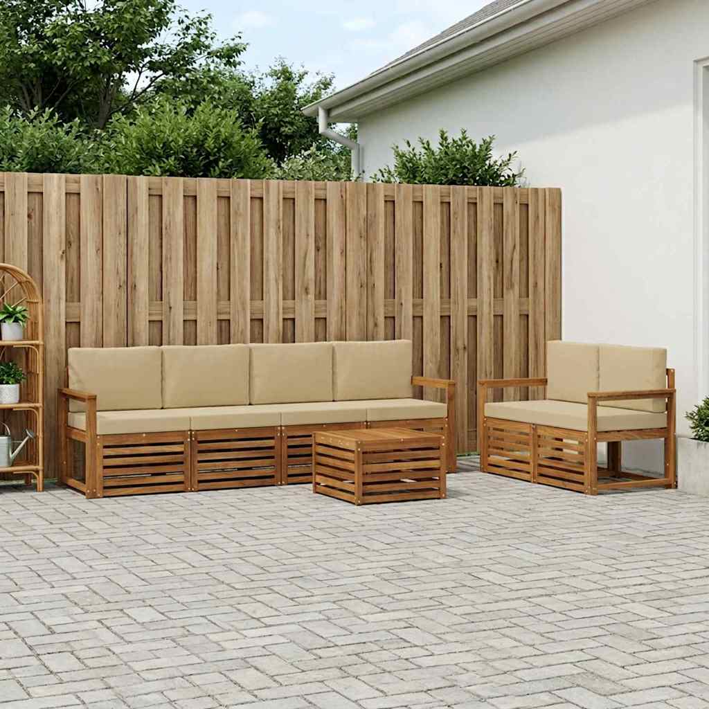 Outdoor-Sofagarnitur 7 pcs Natur und Beige Massivholz Akazie