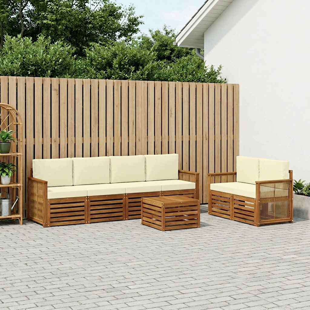 Outdoor-Sofagarnitur 7 pcs Natur und Creme Massivholz Akazie
