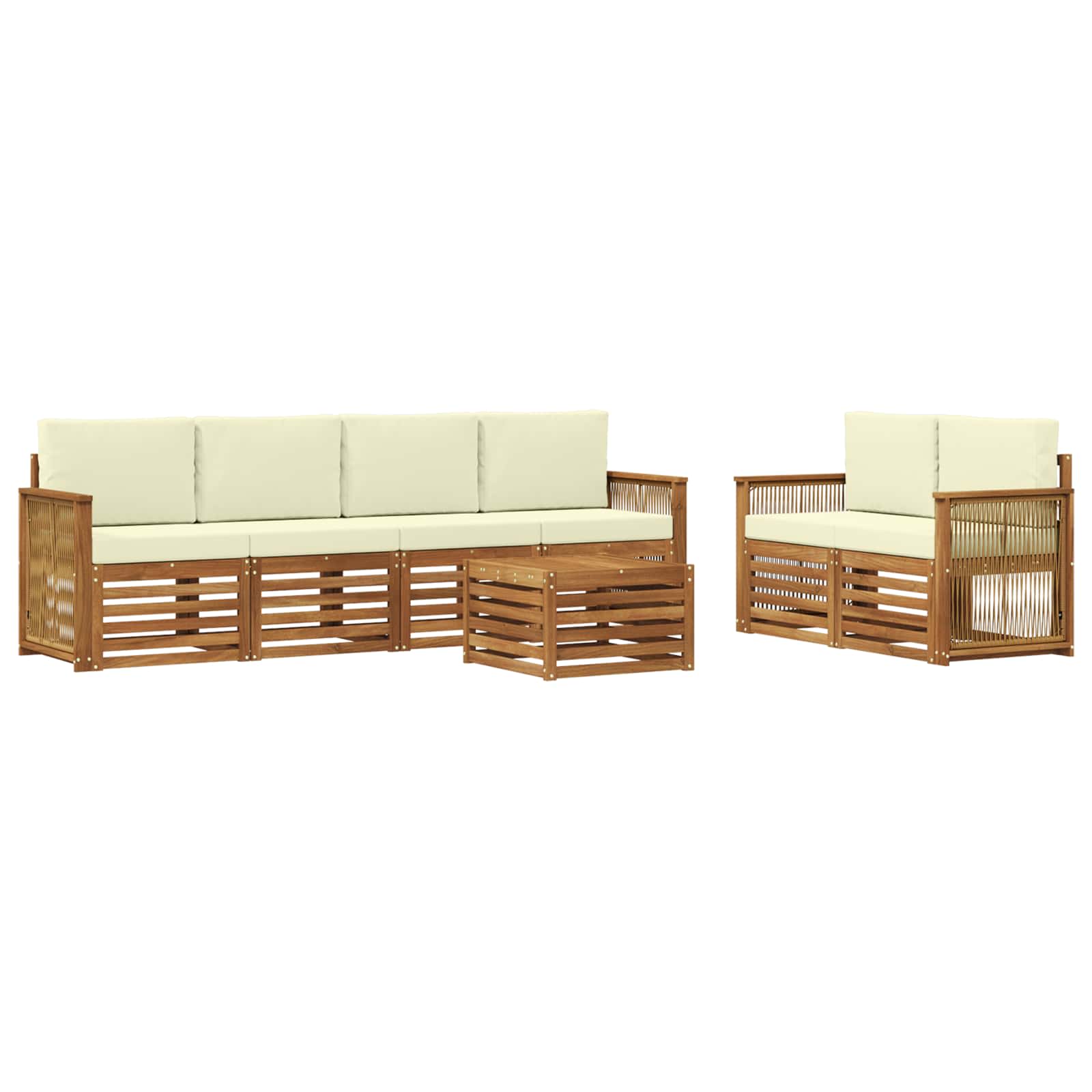 Outdoor-Sofagarnitur 7 pcs Natur und Creme Massivholz Akazie
