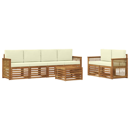 Outdoor-Sofagarnitur 7 stk. Natur und Creme Massivholz Akazie