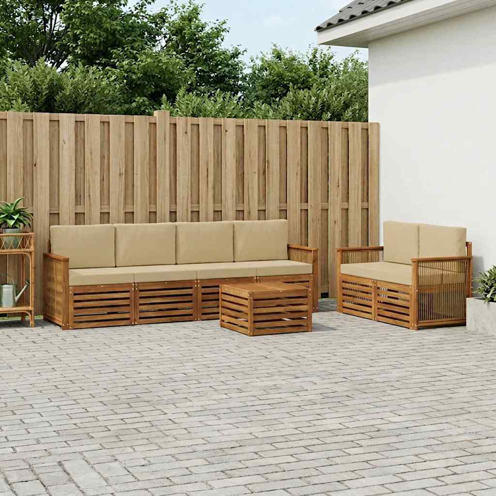 Outdoor-Sofagarnitur 7 stk. Natur und Beige Massivholz Akazie