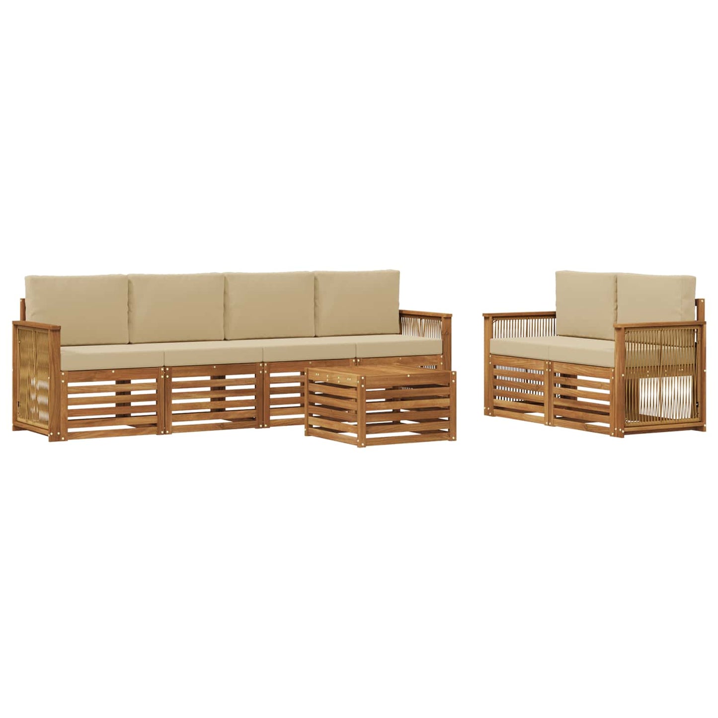 Outdoor-Sofagarnitur 7 pcs Natur und Beige Massivholz Akazie